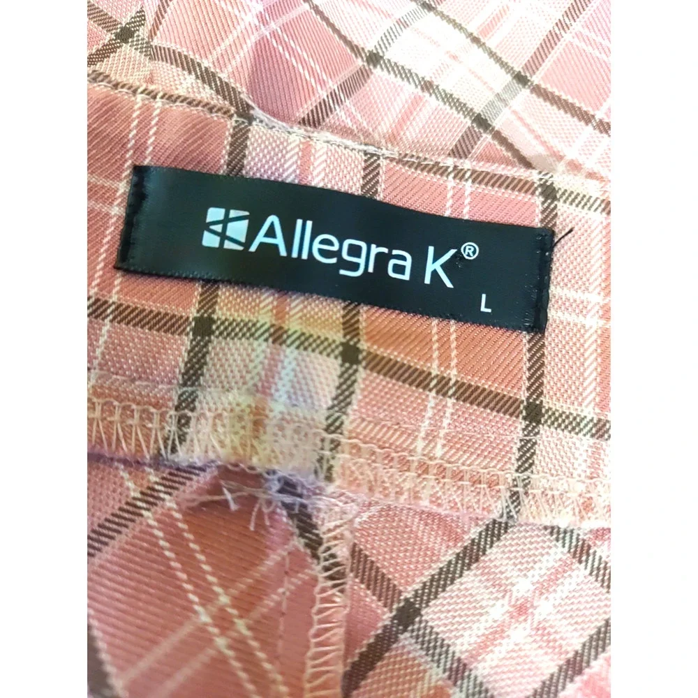 Vintage Allegra K Women's Skirt Size Large Pink Black Plaid Zip Side Flare...